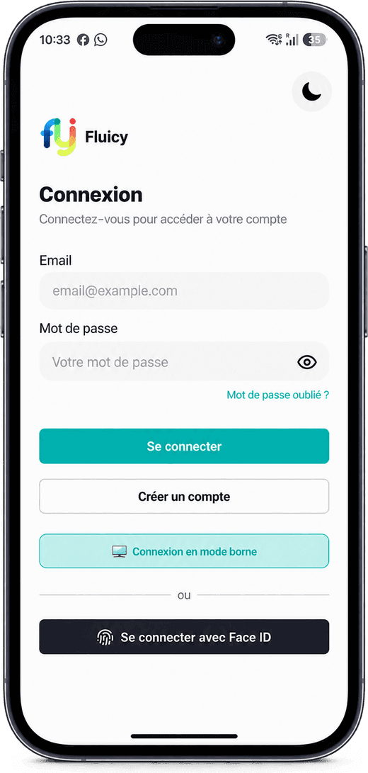 Fluicy on iPhone: mobile app sign-in screen