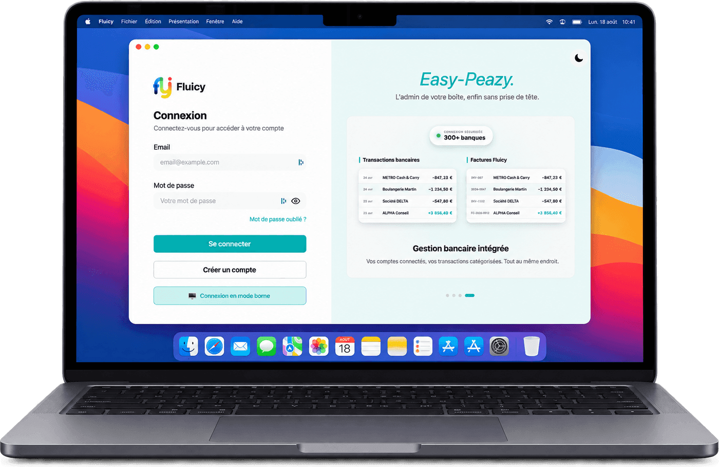 Fluicy on MacBook: web app with integrated banking